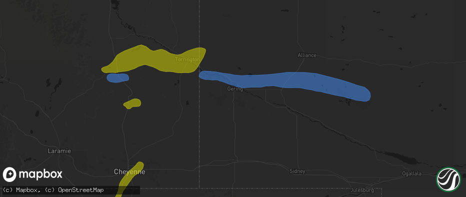 Hail map in Gering, NE on June 1, 2026
