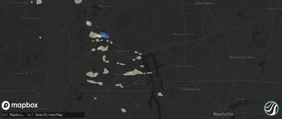 Hail map in Gilbertsville, KY on June 1, 2026