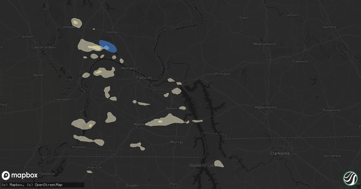 Hail map in Gilbertsville, KY on June 1, 2026