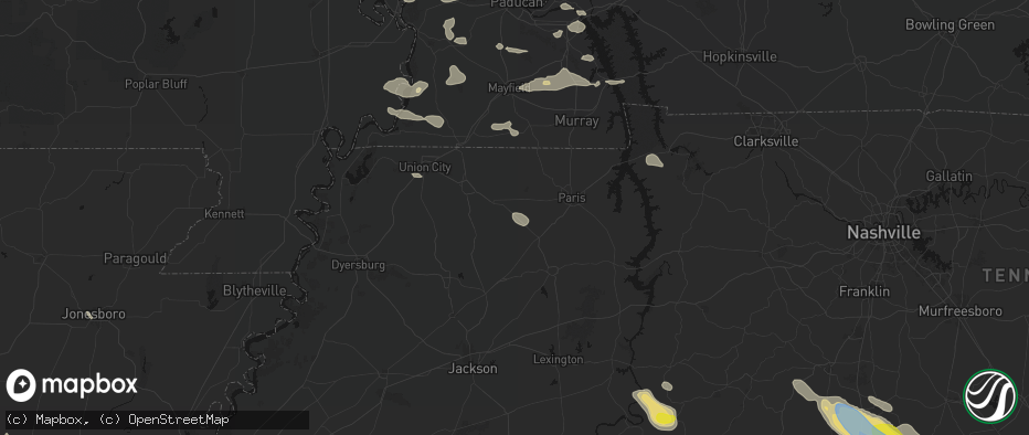 Hail map in Gleason, TN on June 1, 2026