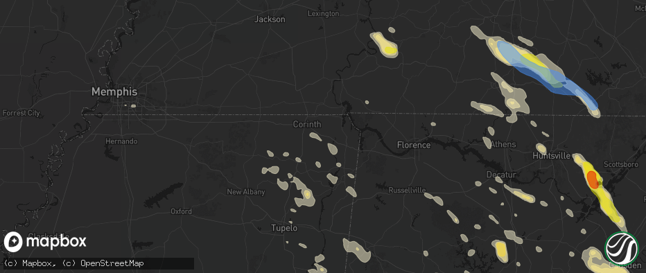 Hail map in Glen, MS on June 1, 2026