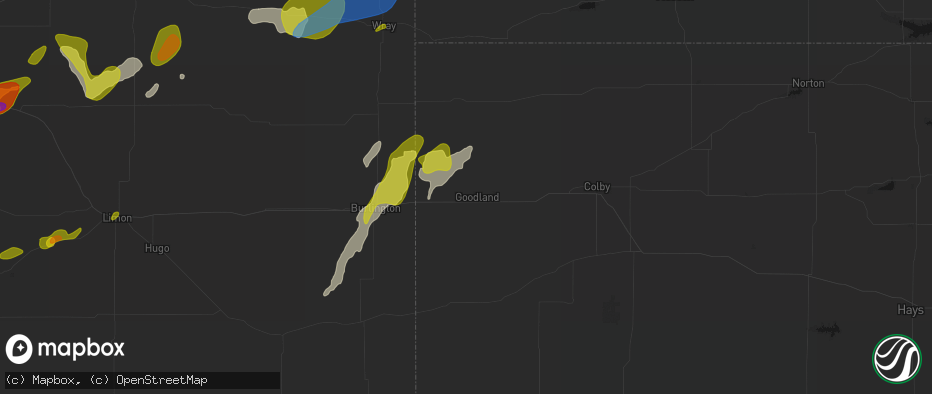 Hail map in Goodland, KS on June 1, 2026