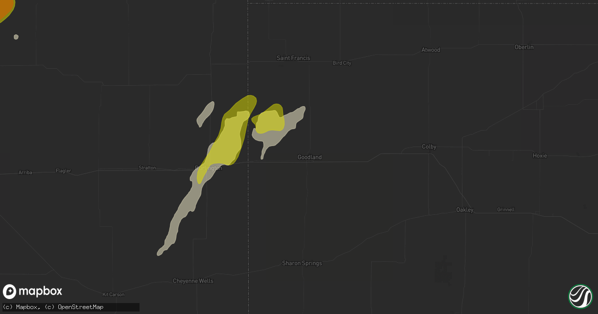 Hail map in Goodland, KS on June 1, 2026