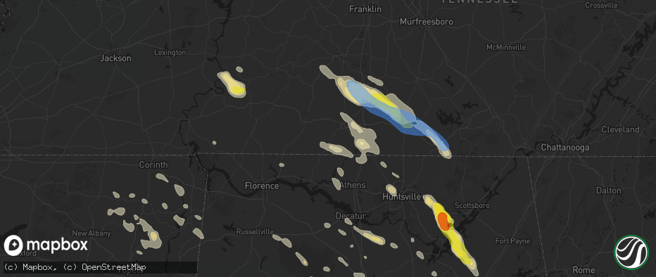 Hail map in Goodspring, TN on June 1, 2026