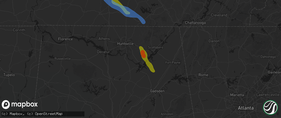 Hail map in Grant, AL on June 1, 2026