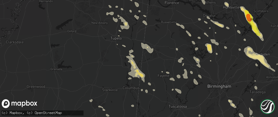 Hail map in Greenwood Springs, MS on June 1, 2026