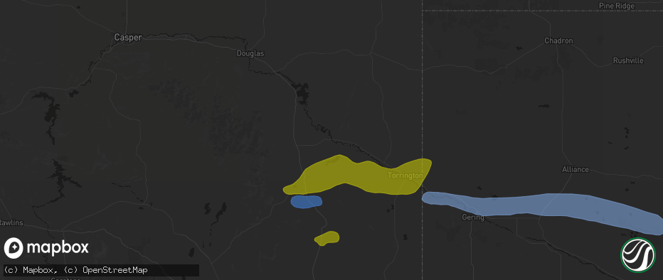 Hail map in Guernsey, WY on June 1, 2026