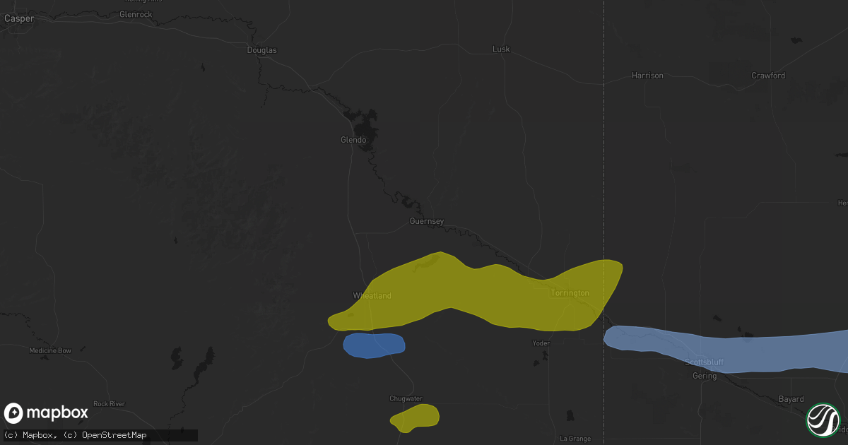 Hail map in Guernsey, WY on June 1, 2026