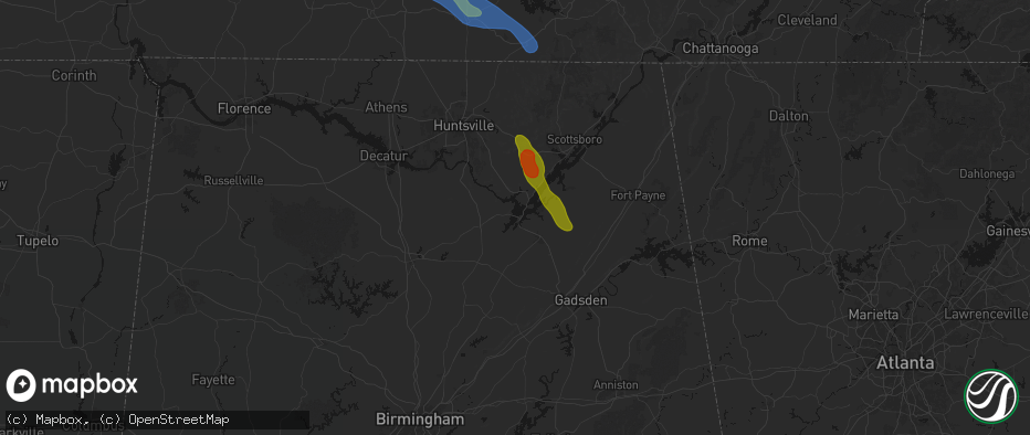 Hail map in Guntersville, AL on June 1, 2026
