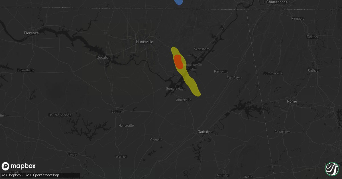 Hail map in Guntersville, AL on June 1, 2026