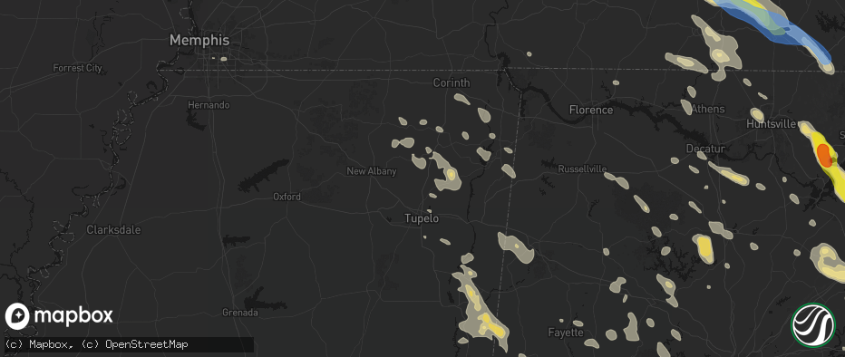 Hail map in Guntown, MS on June 1, 2026