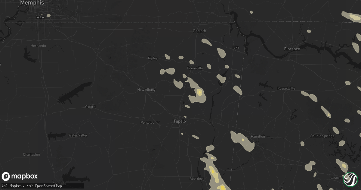 Hail map in Guntown, MS on June 1, 2026