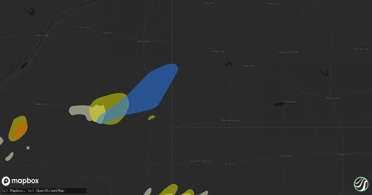 Hail map in Haigler, NE on June 1, 2026