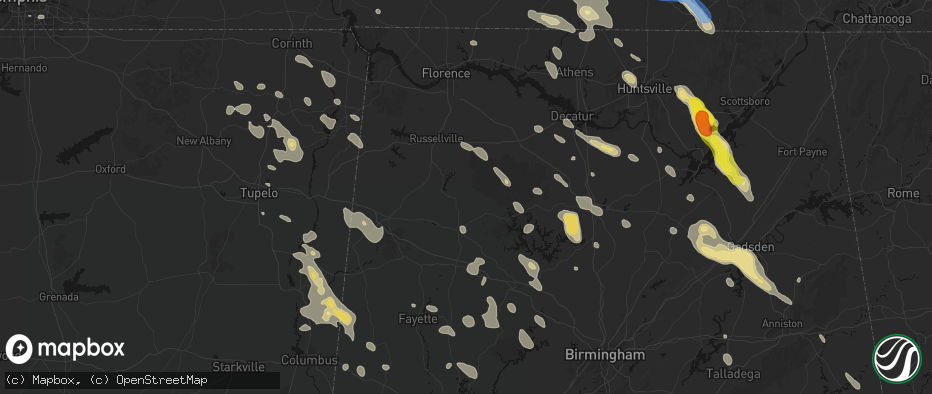 Hail map in Haleyville, AL on June 1, 2026
