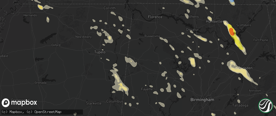 Hail map in Hamilton, AL on June 1, 2026