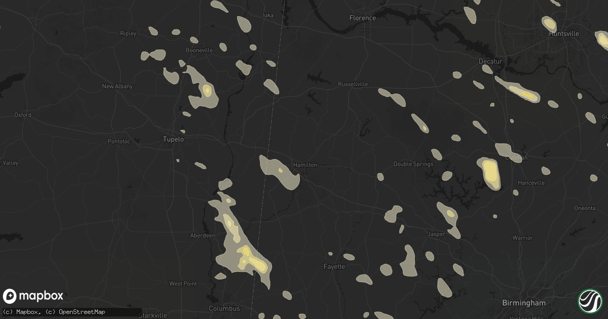 Hail map in Hamilton, AL on June 1, 2026