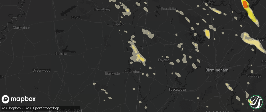 Hail map in Hamilton, MS on June 1, 2026