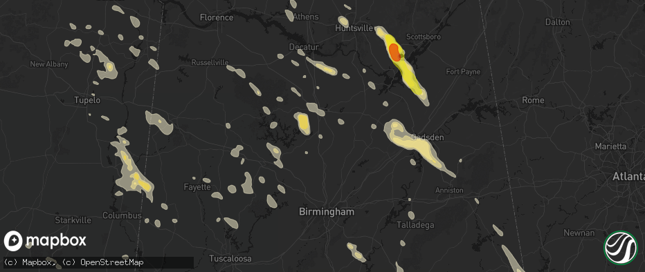 Hail map in Hanceville, AL on June 1, 2026