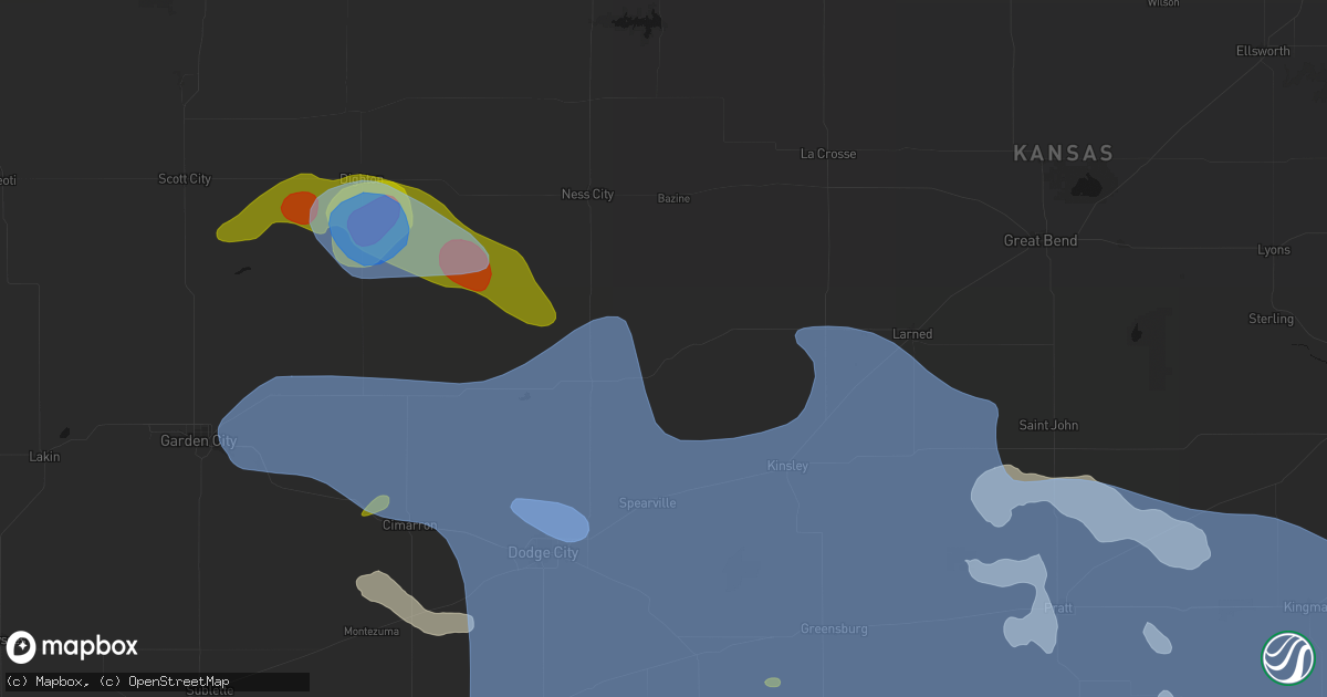 Hail map in Hanston, KS on June 1, 2026
