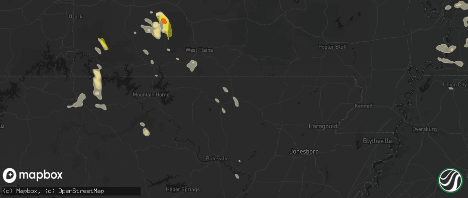 Hail map in Hardy, AR on June 1, 2026