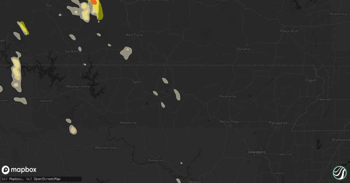 Hail map in Hardy, AR on June 1, 2026