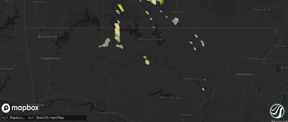 Hail map in Harriet, AR on June 1, 2026