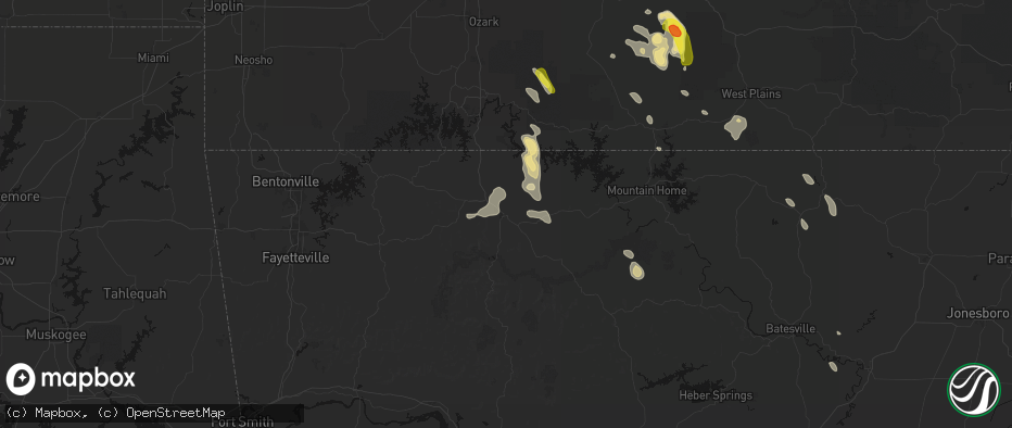 Hail map in Harrison, AR on June 1, 2026