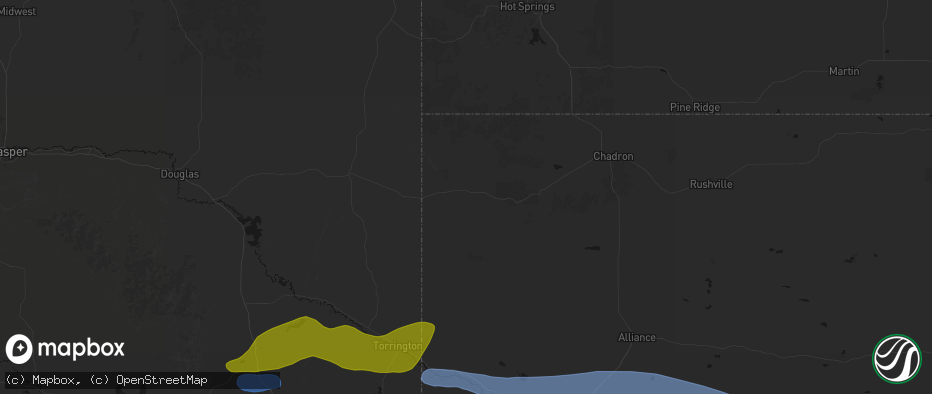 Hail map in Harrison, NE on June 1, 2026