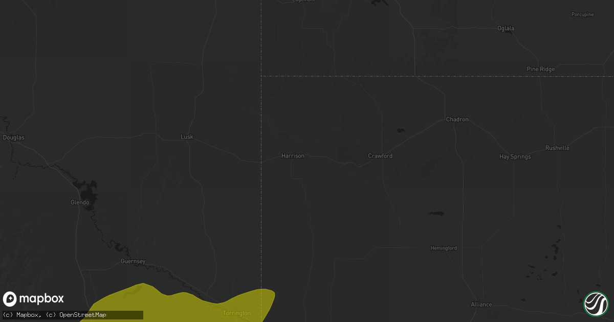Hail map in Harrison, NE on June 1, 2026