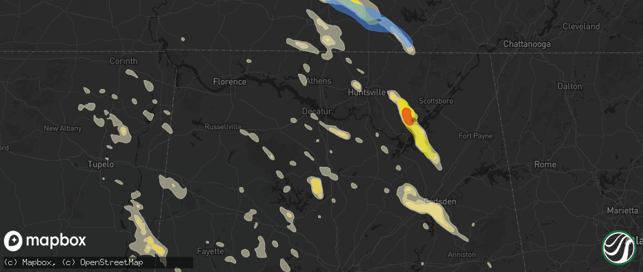 Hail map in Hartselle, AL on June 1, 2026