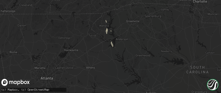 Hail map in Hartwell, GA on June 1, 2026