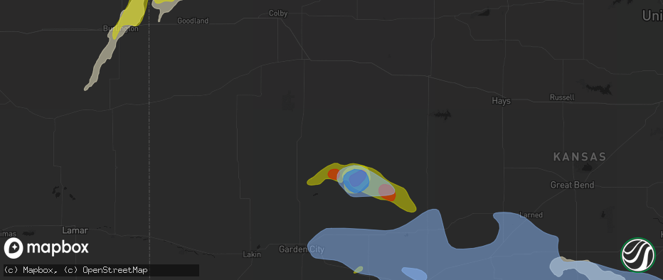 Hail map in Healy, KS on June 1, 2026