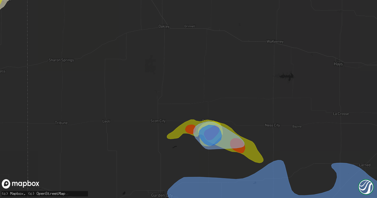Hail map in Healy, KS on June 1, 2026