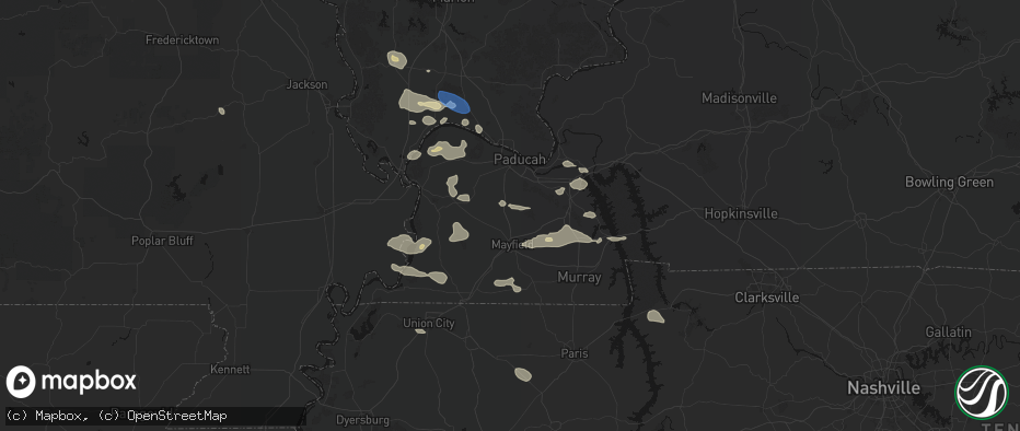 Hail map in Hickory, KY on June 1, 2026