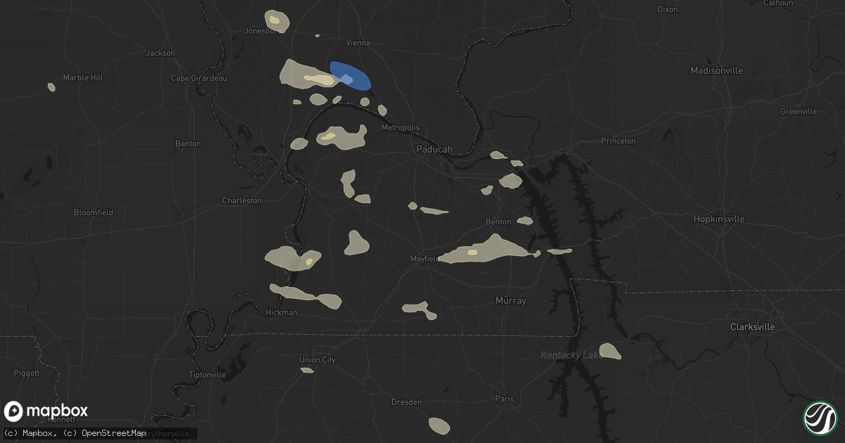 Hail map in Hickory, KY on June 1, 2026