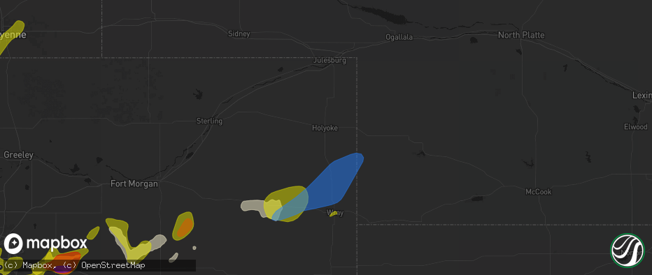 Hail map in Holyoke, CO on June 1, 2026