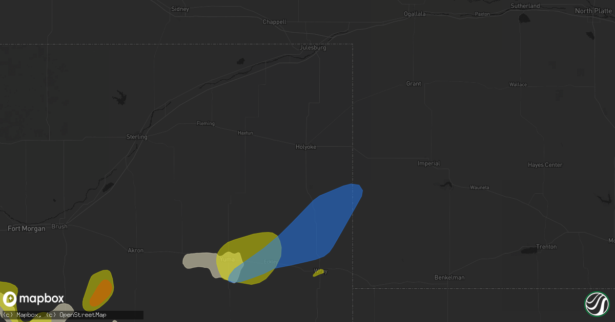 Hail map in Holyoke, CO on June 1, 2026