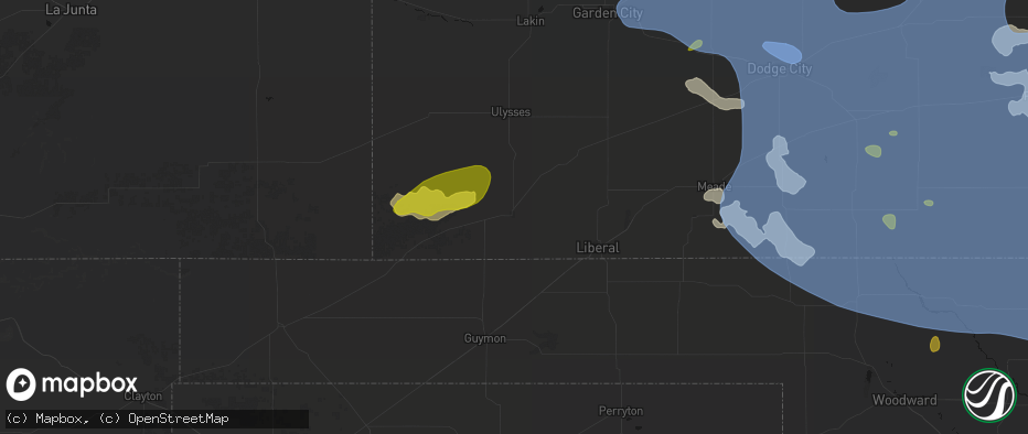 Hail map in Hugoton, KS on June 1, 2026