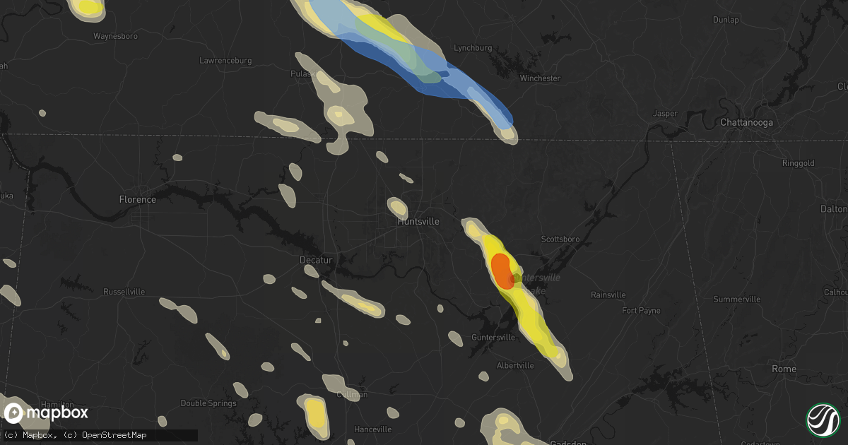 Hail map in Huntsville, AL on June 1, 2026