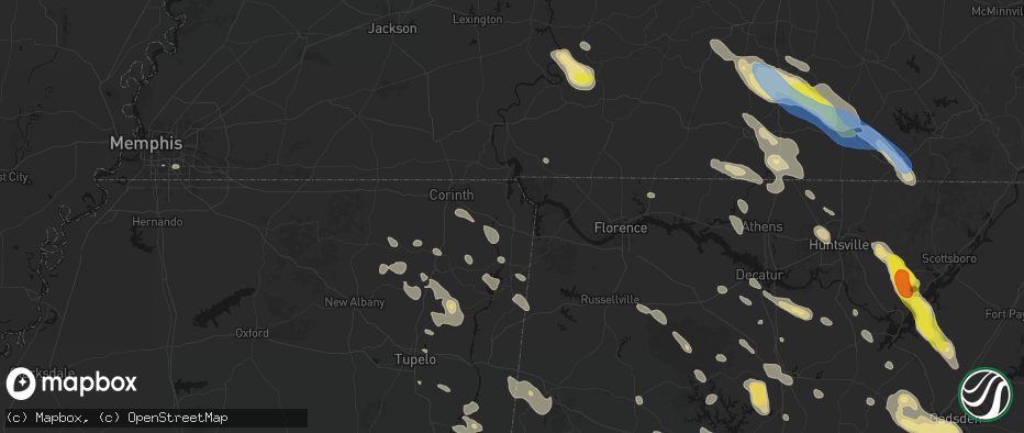 Hail map in Iuka, MS on June 1, 2026