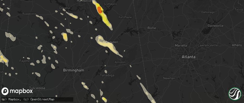 Hail map in Jacksonville, AL on June 1, 2026