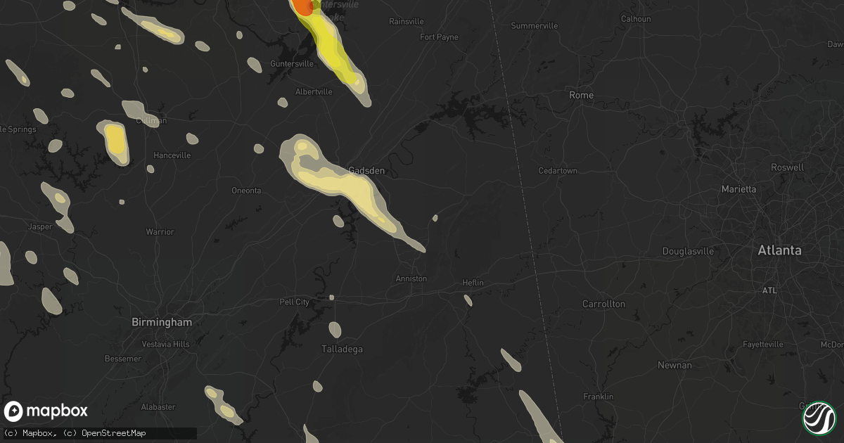 Hail map in Jacksonville, AL on June 1, 2026
