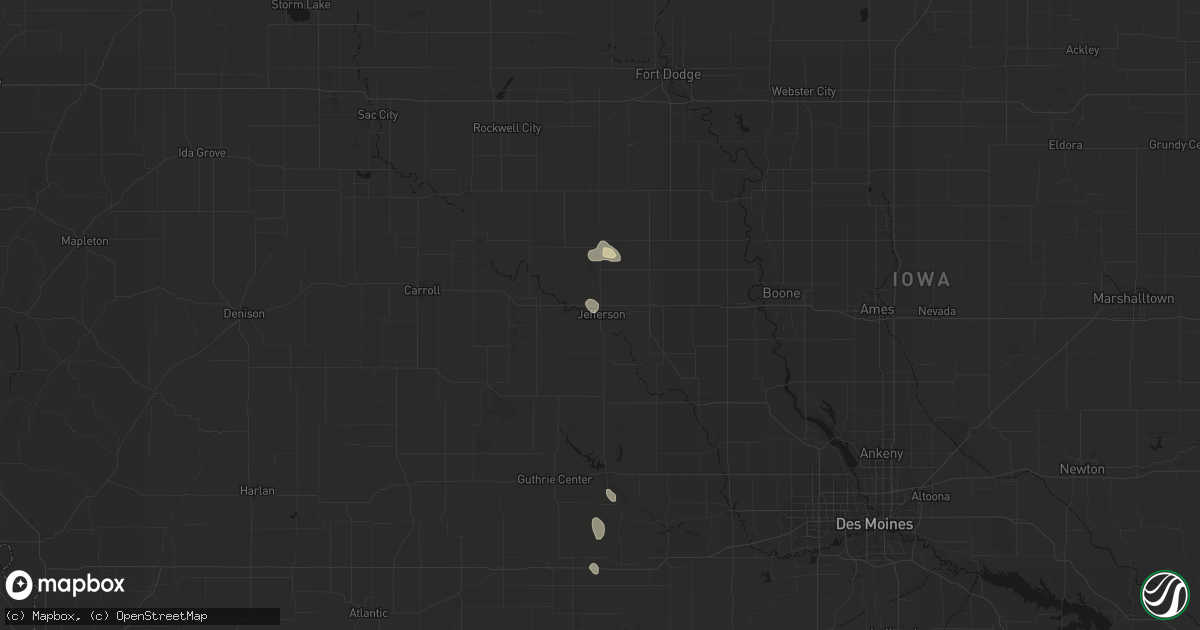 Hail map in Jefferson, IA on June 1, 2026