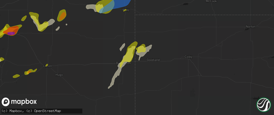 Hail map in Kanorado, KS on June 1, 2026