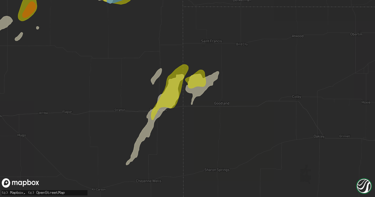 Hail map in Kanorado, KS on June 1, 2026