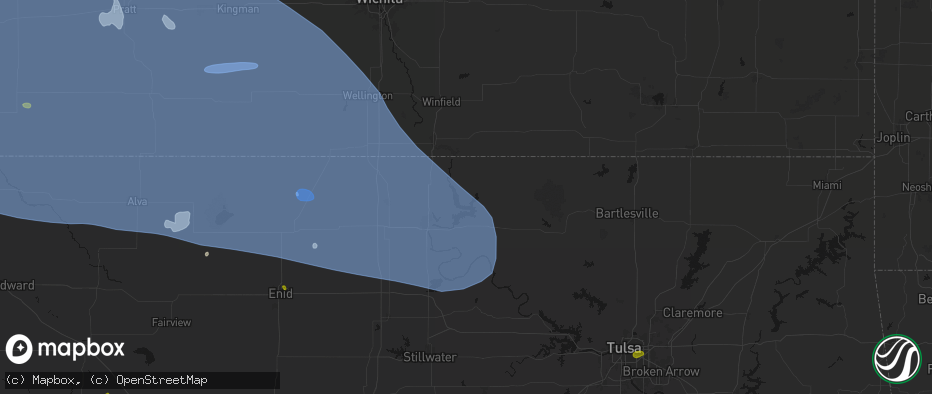 Hail map in Kaw City, OK on June 1, 2026