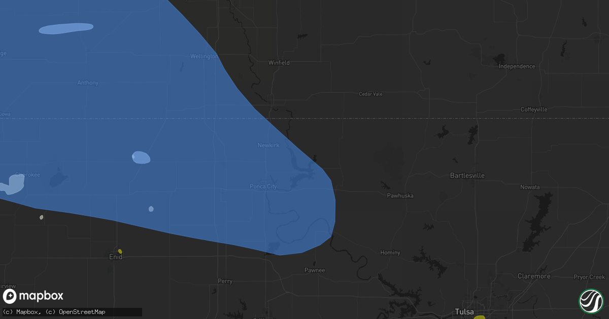 Hail map in Kaw City, OK on June 1, 2026