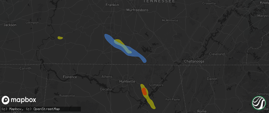 Hail map in Kelso, TN on June 1, 2026