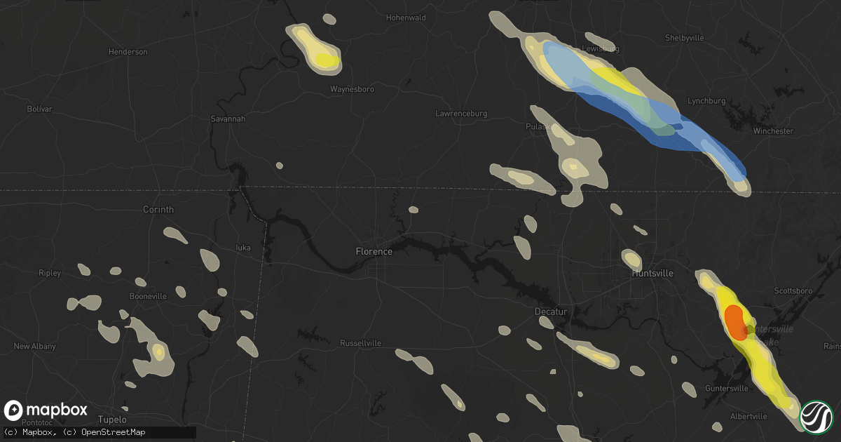 Hail map in Killen, AL on June 1, 2026