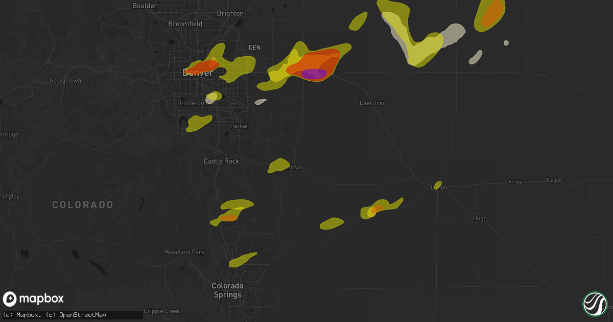 Hail map in Kiowa, CO on June 1, 2026